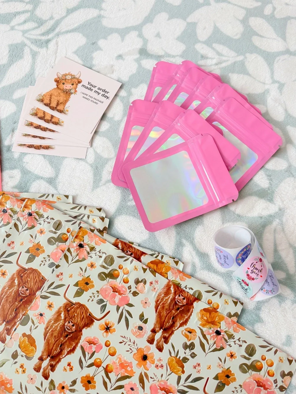 75 Piece Floral Highland Cow Shipping Supply Bundle 🐮🌸